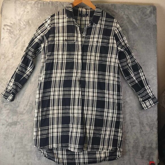 Madewell Women's M Black &‎ White Dry Walk Flannel Button up Shirt Dress - Picture 1 of 10